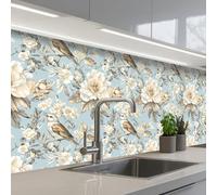 KitchenYeah© Splashback for kitchen 24"x79" / 60x200 cm self-adhesive Back Splashes Kitchens Splash Guard Decor Botanical - Songbird - Blue