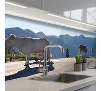 KitchenYeah© Splashback for kitchen 24"x79" / 60x200 cm self adhesive Sink Splash Splatter Guard Backsplash Decor Scottish highlander - Light - Mountain - Nature