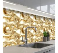 KitchenYeah© Splashback for kitchen 24"x79" / 60x200 cm self adhesive Sink Splash Splatter Guard Backsplash Decor Liquid - Drops - Gold