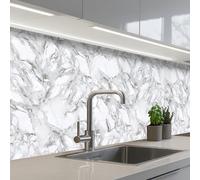 KitchenYeah© Splashback for kitchen 24"x79" / 60x200 cm self adhesive Sink Splash Splatter Guard Backsplash Decor Marble - Layered - Breaking - Grey texture