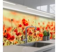 KitchenYeah© Splashback for kitchen 24"x79" / 60x200 cm self adhesive Sink Splash Splatter Guard Backsplash Decor Poppies - Flowers - Red - Flower field
