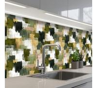 KitchenYeah© Splashback for kitchen 24"x79" / 60x200 cm self-adhesive Sink Splash Splatter Guard Splashbacks Walls Brush stripes - Moss - Shades of green