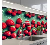 KitchenYeah© Splashback for kitchen 24"x79" / 60x200 cm self-adhesive Sink Splash Splatter Guard Splashbacks Walls Strawberries - Red - Green - Crowns
