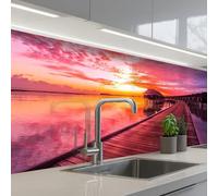 KitchenYeah© Splashback for kitchen 24"x79" / 60x200 cm self-adhesive Sink Splash Splatter Guard Splashbacks Walls Jetty - Water - Sun - Pink - Horizon