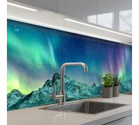 KitchenYeah© Splashback for kitchen 24"x79" / 60x200 cm self-adhesive Sink Splash Splatter Guard Splashbacks Walls Sea - Ice - Northern Lights - Winter - Nature