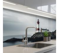 KitchenYeah© Splashback for kitchen 24"x79" / 60x200 cm self-adhesive Sink Splash Splatter Guard Splashbacks Walls Lighthouse - Sea - Rocks - Scandinavia - Maritime