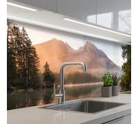 KitchenYeah© Splashback for kitchen 24"x79" / 60x200 cm self-adhesive Sink Splash Splatter Guard Splashbacks Walls Landscape - Fog - Water - Trees