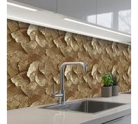 KitchenYeah© Splashback for kitchen 24"x79" / 60x200 cm self-adhesive Sink Splash Splatter Guard Splashbacks Walls Organic - Pattern - Leaves - Gold