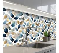 KitchenYeah© Splashback for kitchen 24"x79" / 60x200 cm self-adhesive Sink Splash Splatter Guard Splashbacks Walls Leaf - Mix - Watercolor - Gold