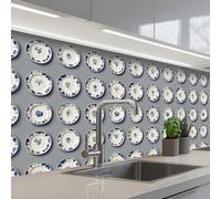 KitchenYeah© Splashback for kitchen 24"x79" / 60x200 cm self-adhesive Sink Splash Splatter Guard Splashbacks Walls Signs - Flowers - Blue - White