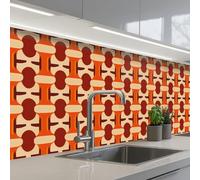 KitchenYeah© Splashback for kitchen 24"x79" / 60x200 cm self-adhesive Sink Splash Splatter Guard Splashbacks Walls Geometric - Retro - Orange