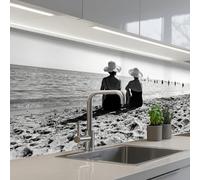 KitchenYeah© Splashback for kitchen 24"x79" / 60x200 cm self-adhesive Wall Protector Decor Panels Cooker Backsplash Women - Sun hat - Beach - Black - White