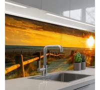 KitchenYeah© Splashback for kitchen 24"x79" / 60x200 cm self-adhesive Wall Protector Decor Panels Cooker Backsplash Sun - Beach - Dune - Horizon - Grass - Path - Orange