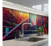 KitchenYeah© Splashback for kitchen 24"x79" / 60x200 cm self-adhesive Wall Protector Decor Panels Cooker Backsplash Architecture - Neon - Stairs - Graffiti