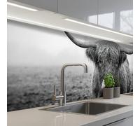 KitchenYeah© Splashback for kitchen 24"x79" / 60x200 cm self-adhesive Wall Protector Decor Panels Cooker Backsplash Scottish highlander - Black - White - Grass