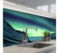 KitchenYeah© Splashback for kitchen 24"x79" / 60x200 cm self-adhesive Wall Protector Splash Back Cooker Backsplash Northern Lights - Norway - Ice - Yellow - Mountain - Water- Snow