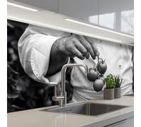 KitchenYeah© Splashback for kitchen 24"x79" / 60x200 cm self-adhesive Wall Protector Splash Back Cooker Backsplash Tomatoes - Chef - Black - White