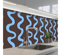 KitchenYeah© Splashback for kitchen 24"x98" / 60x250 cm self-adhesive Back Splashes Kitchens Splash Guard Decor Winding lines - Blue - Brown - Minimalist