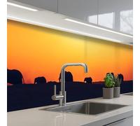 KitchenYeah© Splashback for kitchen 24"x98" / 60x250 cm self-adhesive Back Splashes Kitchens Splash Guard Decor Elephants - Sunset - Animals - Horizon
