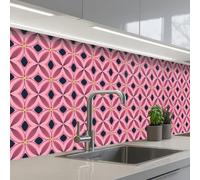 KitchenYeah© Splashback for kitchen 24"x98" / 60x250 cm self-adhesive Back Splashes Kitchens Splash Guard Decor Pattern - Petals - Pink - Blue
