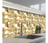 KitchenYeah© Splashback for kitchen 24"x98" / 60x250 cm self adhesive Sink Splash Splatter Guard Backsplash Decor Liquid - Drops - Gold