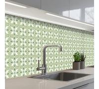 KitchenYeah© Splashback for kitchen 24"x98" / 60x250 cm self adhesive Sink Splash Splatter Guard Backsplash Decor Pattern - Flower shape - Green