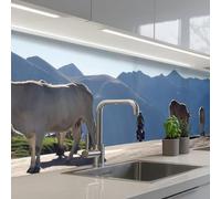 KitchenYeah© Splashback for kitchen 24"x98" / 60x250 cm self adhesive Sink Splash Splatter Guard Backsplash Decor Scottish highlander - Light - Mountain - Nature