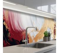 KitchenYeah© Splashback for kitchen 24"x98" / 60x250 cm self adhesive Sink Splash Splatter Guard Backsplash Decor Art - Gold - Red - Luxury