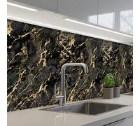 KitchenYeah© Splashback for kitchen 24"x98" / 60x250 cm self adhesive Sink Splash Splatter Guard Backsplash Decor Marble - Black - Gold Texture