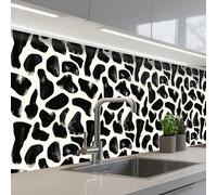 KitchenYeah© Splashback for kitchen 24"x98" / 60x250 cm self adhesive Sink Splash Splatter Guard Backsplash Decor Animal pattern - Spots - Black - White