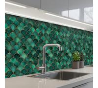 KitchenYeah© Splashback for kitchen 24"x98" / 60x250 cm self-adhesive Sink Splash Splatter Guard Splashbacks Walls Scales - Texture - Deep green - Gold