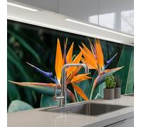 KitchenYeah© Splashback for kitchen 24"x98" / 60x250 cm self-adhesive Sink Splash Splatter Guard Splashbacks Walls Bird of paradise - Flower - Exotic