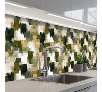 KitchenYeah© Splashback for kitchen 24"x98" / 60x250 cm self-adhesive Sink Splash Splatter Guard Splashbacks Walls Brush stripes - Moss - Shades of green