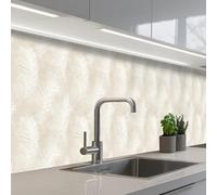 KitchenYeah© Splashback for kitchen 24"x98" / 60x250 cm self-adhesive Sink Splash Splatter Guard Splashbacks Walls Leaves - Beige - White - Botanical - Nature