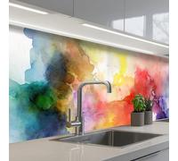 KitchenYeah© Splashback for kitchen 24"x98" / 60x250 cm self-adhesive Sink Splash Splatter Guard Splashbacks Walls Watercolor - Rainbow - Abstract - Art - Colors