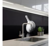 KitchenYeah© Splashback for kitchen 24"x98" / 60x250 cm self-adhesive Sink Splash Splatter Guard Splashbacks Walls Garlic - Black - White