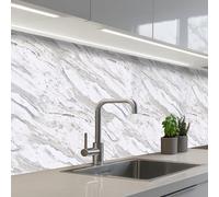 KitchenYeah© Splashback for kitchen 24"x98" / 60x250 cm self-adhesive Sink Splash Splatter Guard Splashbacks Walls Marble - White - Grey-green