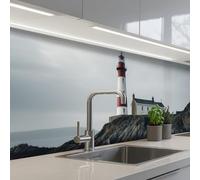 KitchenYeah© Splashback for kitchen 24"x98" / 60x250 cm self-adhesive Sink Splash Splatter Guard Splashbacks Walls Lighthouse - Sea - Rocks - Scandinavia - Maritime