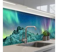 KitchenYeah© Splashback for kitchen 24"x98" / 60x250 cm self-adhesive Sink Splash Splatter Guard Splashbacks Walls Sea - Ice - Northern Lights - Winter - Nature