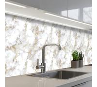 KitchenYeah© Splashback for kitchen 24"x98" / 60x250 cm self-adhesive Sink Splash Splatter Guard Splashbacks Walls Golden veins - Marble - White