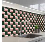 KitchenYeah© Splashback for kitchen 24"x98" / 60x250 cm self-adhesive Sink Splash Splatter Guard Splashbacks Walls Braid pattern - Green - Pink - Geometric