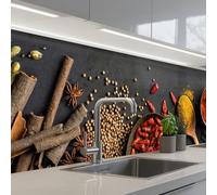 KitchenYeah© Splashback for kitchen 24"x98" / 60x250 cm self-adhesive Wall Protector Decor Panels Cooker Backsplash Herbs - Food - Spices - Black - Paprika - Cinnamon