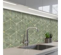 KitchenYeah© Splashback for kitchen 24"x98" / 60x250 cm self-adhesive Wall Protector Decor Panels Cooker Backsplash Subtle - Geometric - Gold - Green