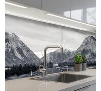 KitchenYeah© Splashback for kitchen 24"x98" / 60x250 cm self-adhesive Wall Protector Splash Back Cooker Backsplash Black and white - Mountain - Road