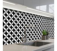 KitchenYeah© Splashback for kitchen 24"x98" / 60x250 cm self-adhesive Wall Protector Splash Back Cooker Backsplash Circle - Tiles - Marble - Black - White