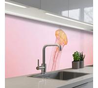 KitchenYeah© Splashback for kitchen 24"x98" / 60x250 cm self-adhesive Wall Protector Splash Back Cooker Backsplash Ornate - Jellyfish - Pink