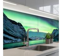 KitchenYeah© Splashback for kitchen 24"x98" / 60x250 cm self-adhesive Wall Protector Splash Back Cooker Backsplash Northern Lights - Norway - Ice - Yellow - Mountain - Water- Snow