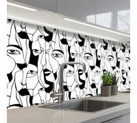 KitchenYeah© Splashback for kitchen 24"x98" / 60x250 cm self-adhesive Wall Protector Splash Back Cooker Backsplash Lines - Faces - Black - White