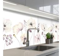 KitchenYeah© Splashback for kitchen 32"x118" / 80x300 cm self-adhesive Back Splashes Kitchens Splash Guard Decor Flowers - Pastel - Plants - White