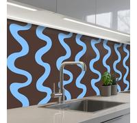 KitchenYeah© Splashback for kitchen 32"x118" / 80x300 cm self-adhesive Back Splashes Kitchens Splash Guard Decor Winding lines - Blue - Brown - Minimalist
